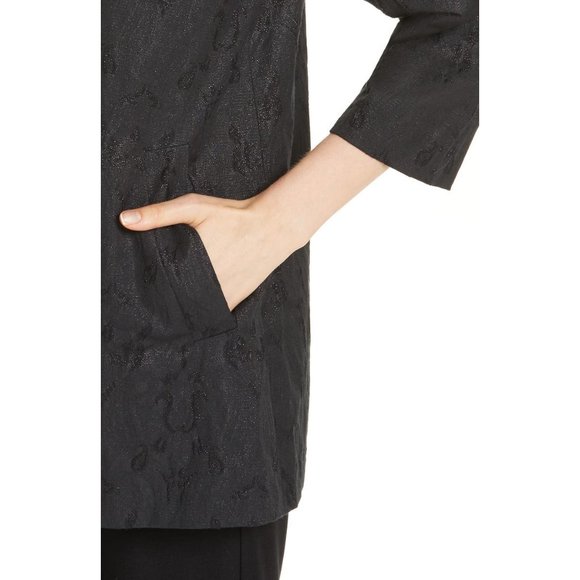 NWT Women Petite Size Small PS Eileen Fisher Metallic Jacquard Collarless Jacket - Picture 5 of 6